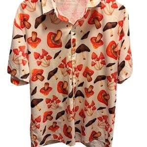 Mushroom Print Button-Up Shirt